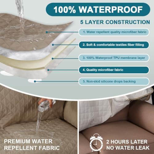 Turquoize 100% Waterproof Sofa Covers Couch Cover for Dogs, Loveseat 47" - Image 3
