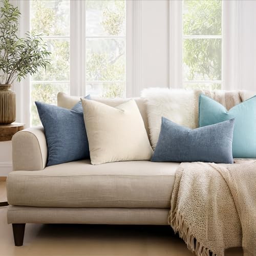MIULEE Dark Grey Blue Chenille Couch Throw Pillow Covers, 18x18 - Image 3