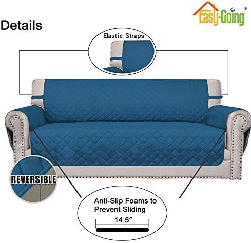 Easy-Going Reversible Couch Cover, 4 Seater Sofa, Peacockblue/Beige - Image 3