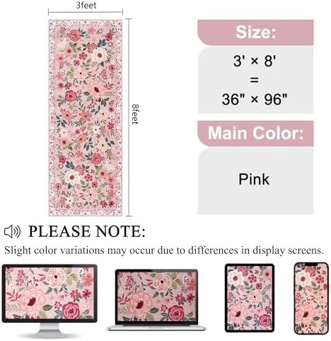 DUKINO 3x8 Kitchen Runner Rug, Washable Rug for Hallway Non Slip, Pink - Image 2