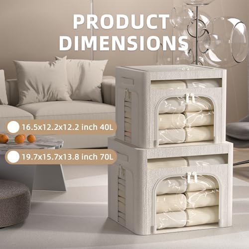 FHSQX 6 Pack Foldable Storage Bins for Clothes Clothes Storage Bins with Metal Frame Stackable Storage Box with Lid (Cream White, 16.5x12.2x12.2 inch (40L)) - Image 2