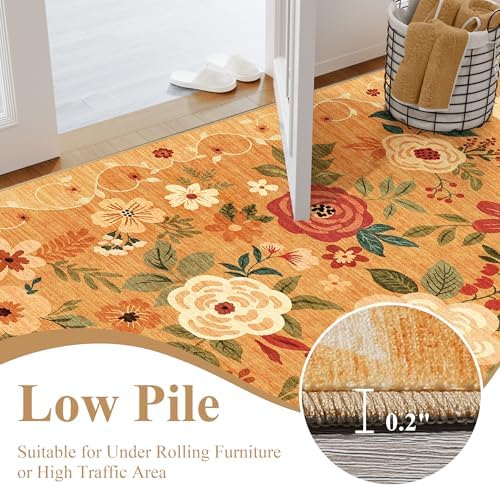 DUKINO 6x9 Area Rugs, Floral Washable Rug for Bedroom Non Slip, Orange - Image 6