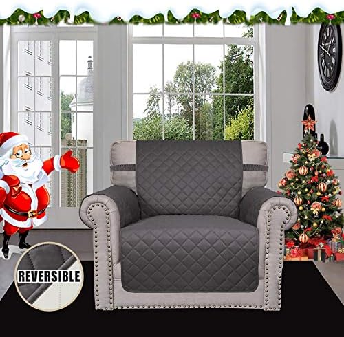 Easy-Going Reversible Couch Cover, Small Chair, Gray/Ivory - Image 2