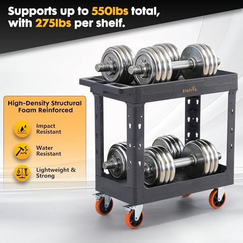 ELAFROS 2-Tier Heavy Duty Utility Rolling Cart, 34 x 17 in, 5" Wheels, Gray - Image 6