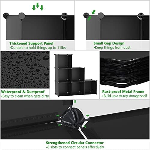 C&AHOME 6-Cube Storage Organizer Cube Shelf Closet Storage Bookcase, Black - Image 5