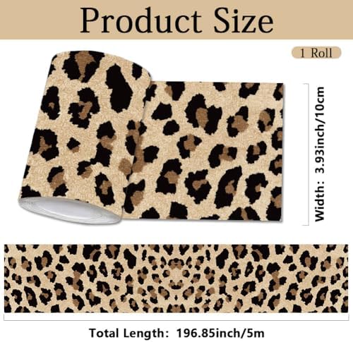 Leopard Print Wallpaper Border Peel and Stick 196.9 x 3.9 Inch Wall Border Decal Animal Print PVC Decorative Molding Mirror Frame Trim for Bathroom Kitchen Backsplash Hotel Home Decorations - Image 2