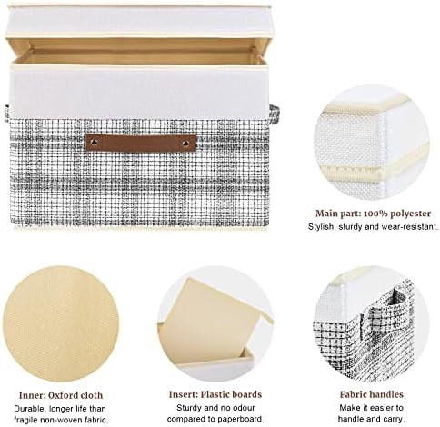 TYEERS Collapsible Storage Bins with Lids, Patchwork Design, Washable, Fabric Storage Boxes, 14.9x9.8x9.8 inches, 5 Pack, Gray - Image 3