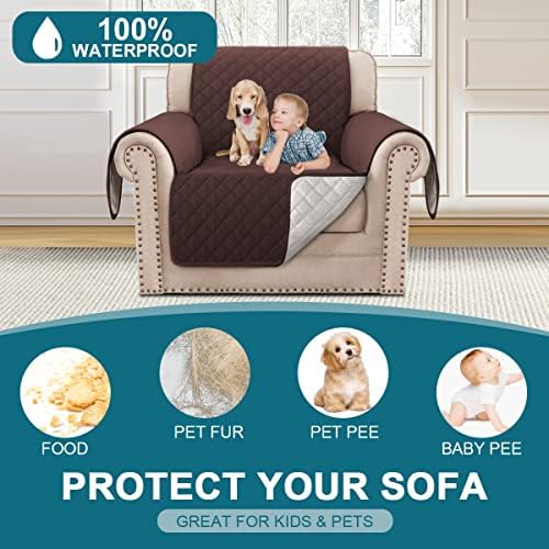 Turquoize 100% Waterproof Sofa Covers Chair Cover Slipcover Couch Protector Triple Non-Slip Sofa Slipcover for 1 Cushion Furniture Protector for Pets, Kids,Dog (Chair 23", Brown) - Image 2