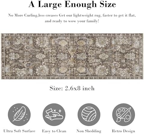 RUGSURE Washable Area Rugs - Perfect for Living Room, Bedroom, Kids Room, Nursery - Stain & Water Resistant Non-Slip, Pet & Child Friendly, Vintage Tribal Area Rugs (Ivory, 2'6'' x 8') - Image 2