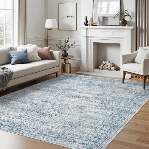 Soalmost 5x7 Area Rugs Blue Low Pile Washable Trendy Faded Style Rug - Image 2