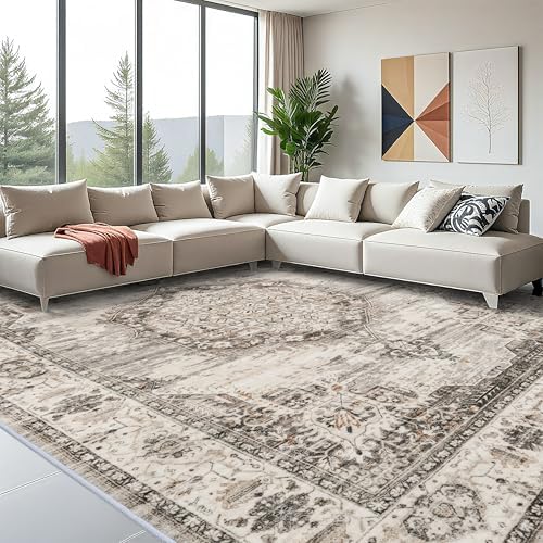 YOUFORTONG 12x15 Area Rug Washable：Large Living Room Area Rugs - Machine Washable Stain Resistant Rug - Soft Low Pile Carpet for Bedroom Dining Room 12'x15' Beige - Image 3