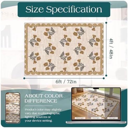 4x6 Covered Outdoor Patio Rug, Beige Washable Front Porch Entry Rug - Image 2