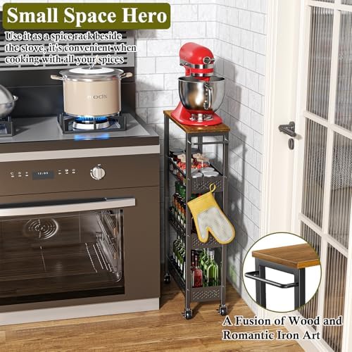 OKZEST 4-Tier Slim Rolling Storage Cart for Kitchen, Laundry Room, Bathroom - Image 3