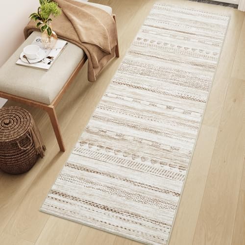 2x8 Runner Rug Machine Washable Non Slip Area Rug Distressed Neutral Moroccan Boho Rug Ultra Soft Floor Runners for Hallways for Entryway Laundry Room Kitchen, Brown by Tchdio