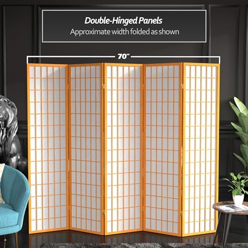 Red Lantern 6 ft. Tall Window Pane Shoji Screen - Honey - 5 Panels - Image 5