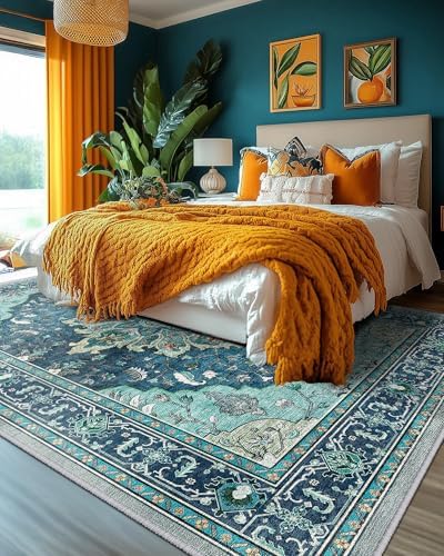 RELEANY Washable Area Rug, Large 10'x12', Teal - Image 2