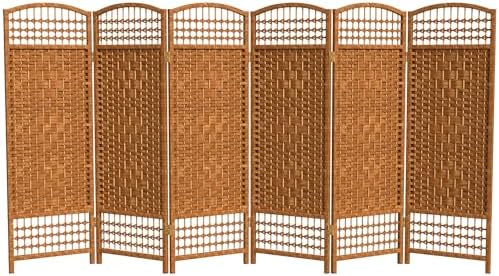 4 ft. Short Fiber Weave Folding Screen - Dark Beige - 6 Panels by RedLantern