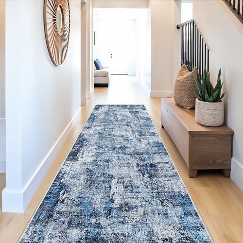 Rug Runners for Hallways 3x10 Non Slip– Washable Long Kitchen Runner, Low-Pile Thin Modern Abstract Floor Rug for Indoor Entryway, Bedroom, Living Room (Navy Blue) - Image 3