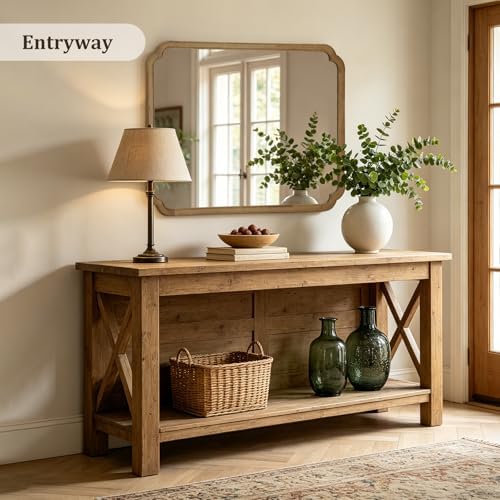 WallBeyond 36" x 48" Wood Bathroom Mirror for Wall Mounted, Rustic Rounded Corner Wood Frame Wall Mirror for Entryway, Living Room or Bedroom Home Decorative, Natural - Image 3