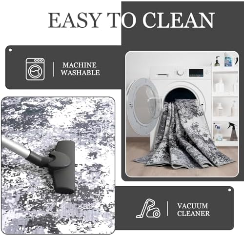 Modern Abstract Area Rug 6x9, Soft Machine Washable Rug for Living Room, Stain Resistant Non Slip Low Pile Foldable Floor Carpet for Bedroom Dining Room Dorm Decor, Black Grey White - Image 5