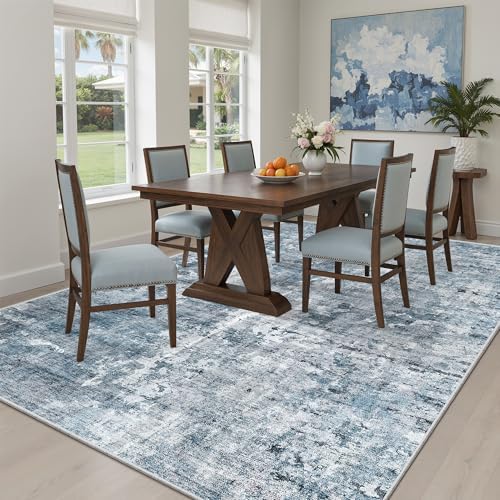 Soalmost Abstract Area Rug 6x9 for Living Room Washable Rugs Blue/Grey - Image 4