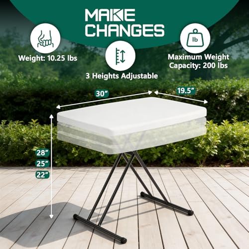 Folding Table 30 Inch - Small Desk Adjustable Height TV Tray for Laptop, Couch, Camping - Heavy Duty Utility Foldable Table for Small Spaces, No Assembly Required, White Granite - Image 5