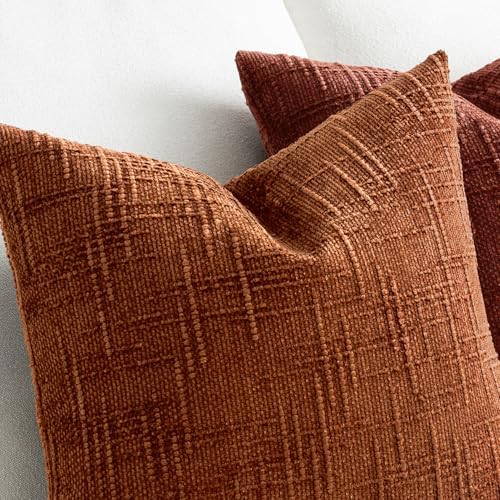MIULEE Chenille Textured Fall Euro Throw Pillow Covers Burnt Orange 22x22 - Image 4