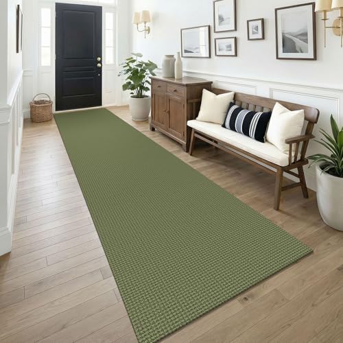 KOZYFLY 3x14 Runners Rugs for Hallway, Long Washable Runner Rug, Non Slip Rubber Backed Kitchen Runner, Flatweave Entryway Rug, Floor Carpet for Entry, Aisle, Hall, Olive Green/Earthy Green by KOZYFLY