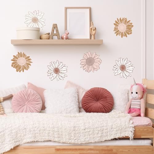 Boho Sunflower Wall Decals - Set of 6 7" Vinyl Flower Room Decor Peel and Stick Removable Floral Stickers for Nursery Bedroom Bathroom - Image 5