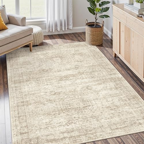 Soalmost 4x6 Area Rug for Living Room, Washable Rugs Non-Slip, Beige by Soalmost