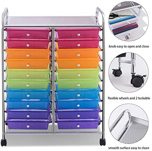 Giantex 20 Drawer Rolling Storage Cart Tools Scrapbook Paper Office School Organizer, Multicolor - Image 7
