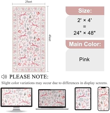 DUKINO 2x4 Rug for Entryway, Animal Washable Runner Rug for Kitchen, Pink - Image 2