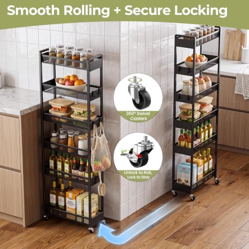 Delamu 6 Tier Slim Storage Rolling Cart, Utility Metal Narrow Cart 7.1" W - Image 5