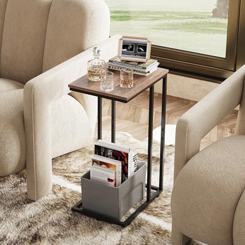 WLIVE C Shaped End Tables Set of 2, C Table Side Table for Couch, TV Trays Set of 2, Couch Side Tables that Slide Under, Small Side Table, C Table for Sofa, Living Room, Bedroom, Small Space, Brown - Image 4