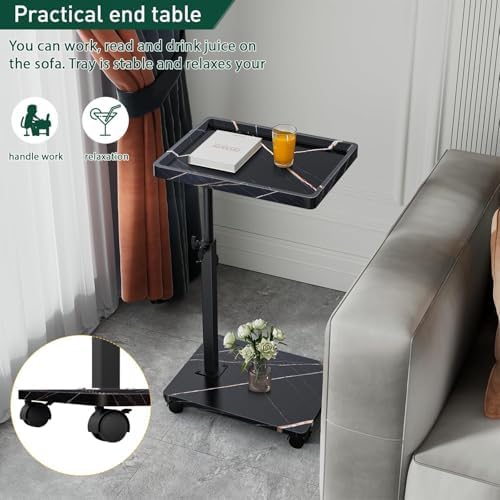 C Table End Table Adjustable Height, 360°Swivel TV Tray Table for Small Spaces, Couch Tables That slide under, C Shaped Side Tables living room and bedroom for Sofa, Bed,Chair, Snack (2, Black) - Image 4