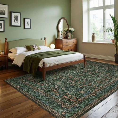 Rugxara Green Floral 6x9 Area Rugs Washable Rug for Living Room Bedroom - Image 3