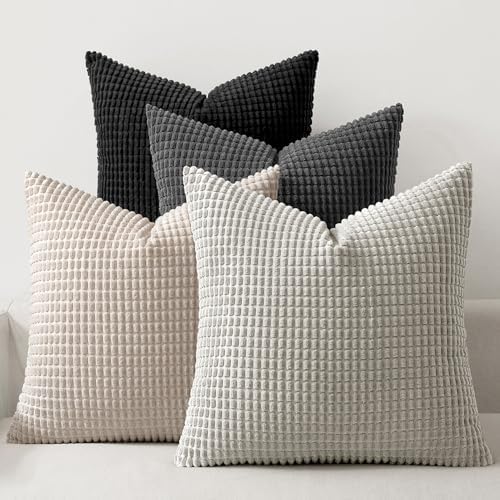 MIULEE Neutral Cream/Grey Decorative Pillow Covers 18x18 Inch Set of 4 by MIULEE