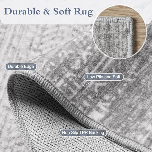8x10 Area Rugs for Living Room Non Slip Machine Washable Rug Distressed Abstract Soft Indoor Carpet Neutral Boho Rug for Bedroom Dining Room Playroom Office, Grey - Image 5