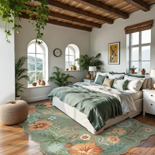 Lahome Floral Washable 6x9 Area Rugs, Green Rug for Living Room Bedroom - Image 3
