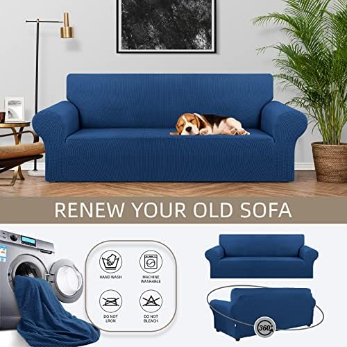 KEKUOU Stretch Couch Covers for Sofa, 3 Cushion Couch Slipcover,Classic Blue - Image 3