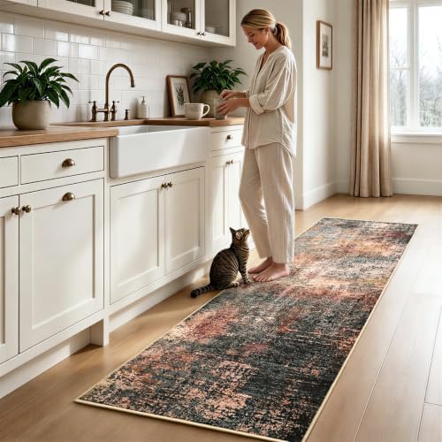 Toneed Washable 2x6 Non-Slip Abstract Runner Rug for Hallway Kitchen by Toneed