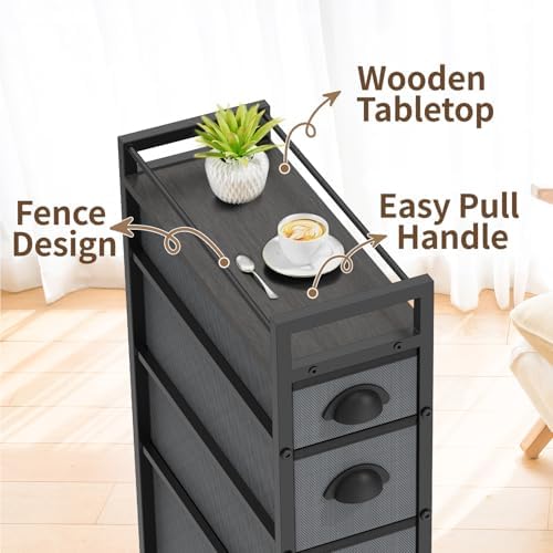LASZOLA Narrow Cabinet Slim Storage Cart for Bathroom Small Space, Gray - Image 6