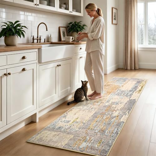 Toneed Washable 2x6 Non-Slip Abstract Runner Rug for Hallway Kitchen by Toneed