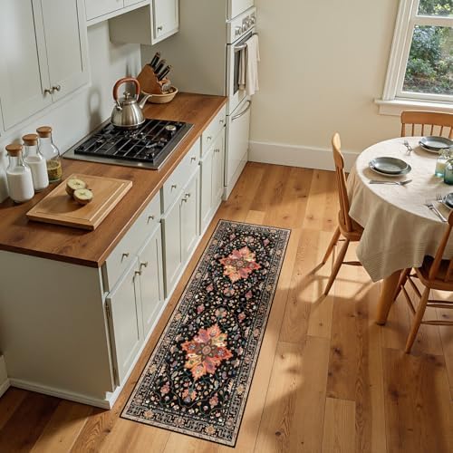 RELEANY Washable Area Rug, Runner 2'x5', Black/Colorful by RELEANY
