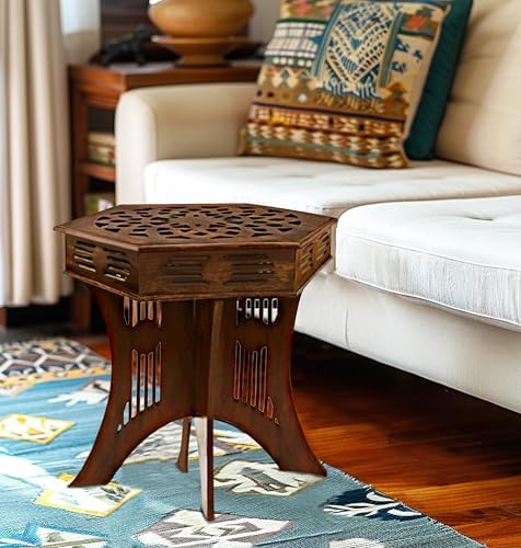 COTTON CRAFT Solid Wood End Table - Hand Carved Folding Moroccan Side Table - Image 2