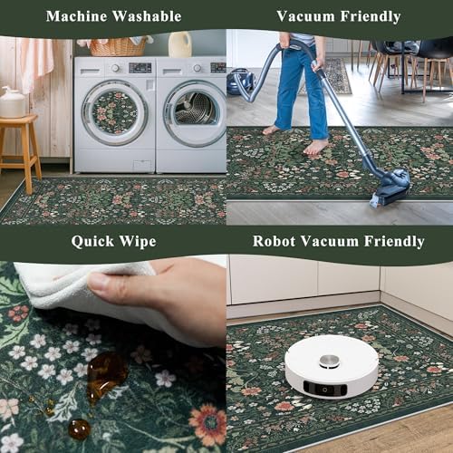 3 Piece Kitchen Rug Set, Washable Non-Slip Kitchen Mats for Hardwood Floor, Boho Farmhouse Kitchen Runner Rug for Sink,Entryway & Hallway & Bathroom (Dark Green, 2x3+2x4+2x5) - Image 7