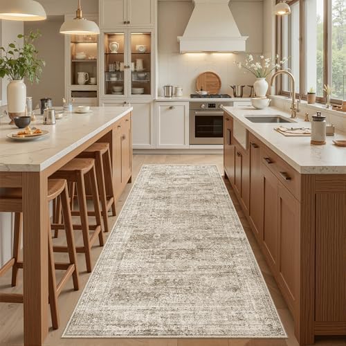 Soalmost Washable Kitchen Runner Rug 3x6 Hallway Entry Rugs Non-Slip, Brown - Image 2