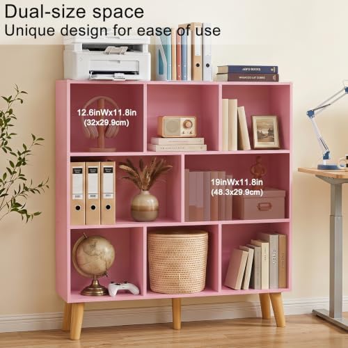 YAHARBO 8 Cube Bookshelf,3 Tier Bookcase with Legs,Light Pink Mid-Century Modern Bookshelves,Large Free Standing Open Storage Organizer Shelf,Tall Wooden Book Case Furniture for Bedroom,Living Room - Image 4