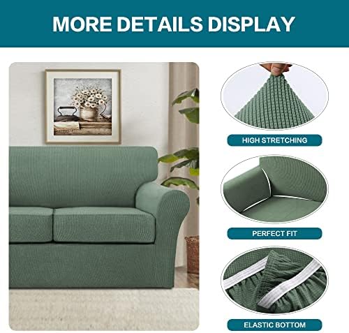 Turquoize 3 Piece Sofa Covers for 2 Cushion Couch Sofa Slipcover Soft Couch Cover for Dogs-Washable Sofa Furniture Covers with 2 Individual Cushion Covers, Jacquard Fabric (Loveseat, Loden Frost) - Image 4