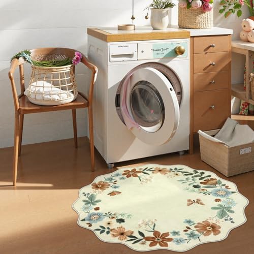 Lahome Floral Round Area Rugs, Washable Circle Small Round Rug 3ft Non-Slip - Image 2